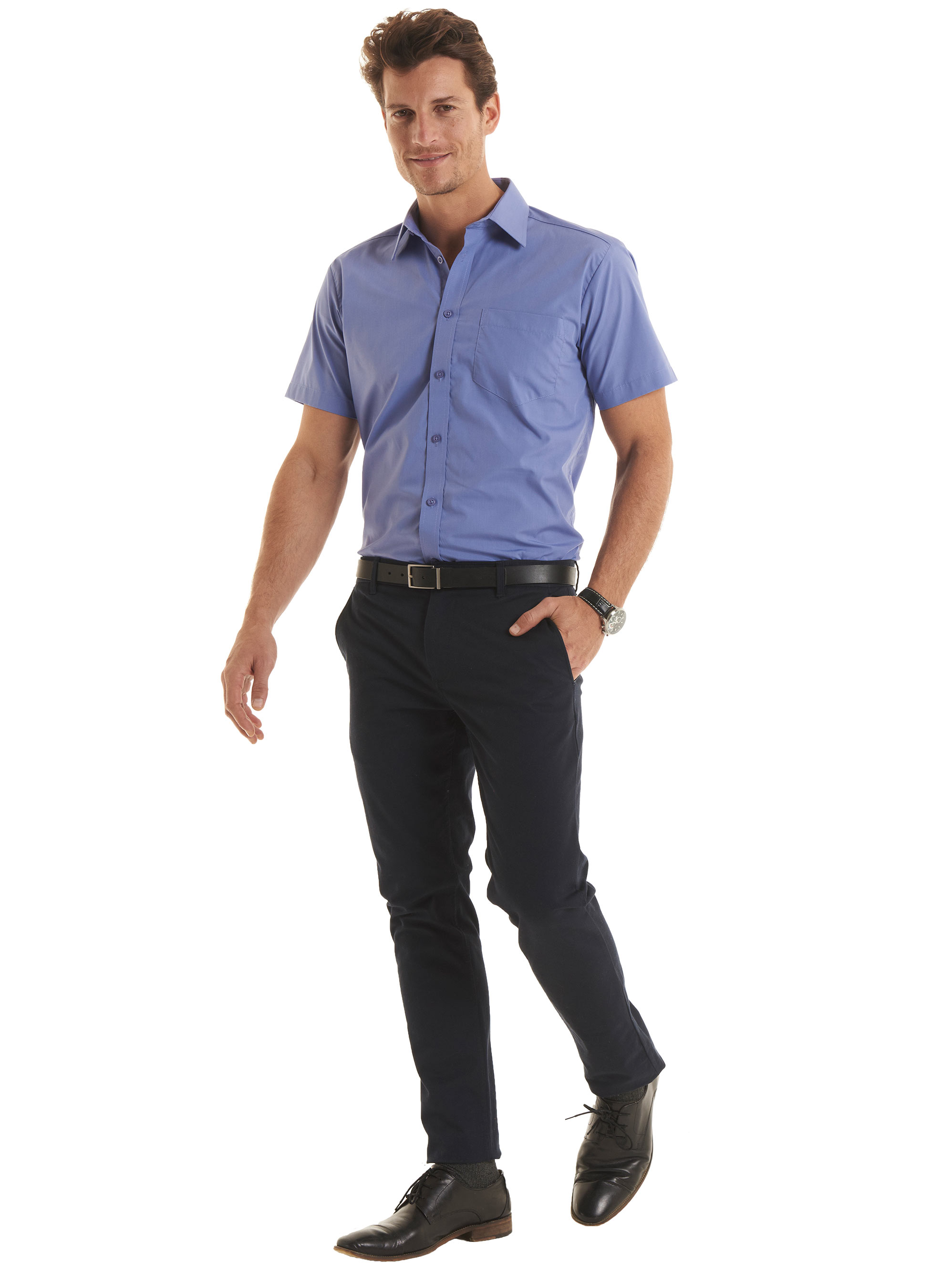 Men's Tailored Fit Short Sleeve Poplin Shirt